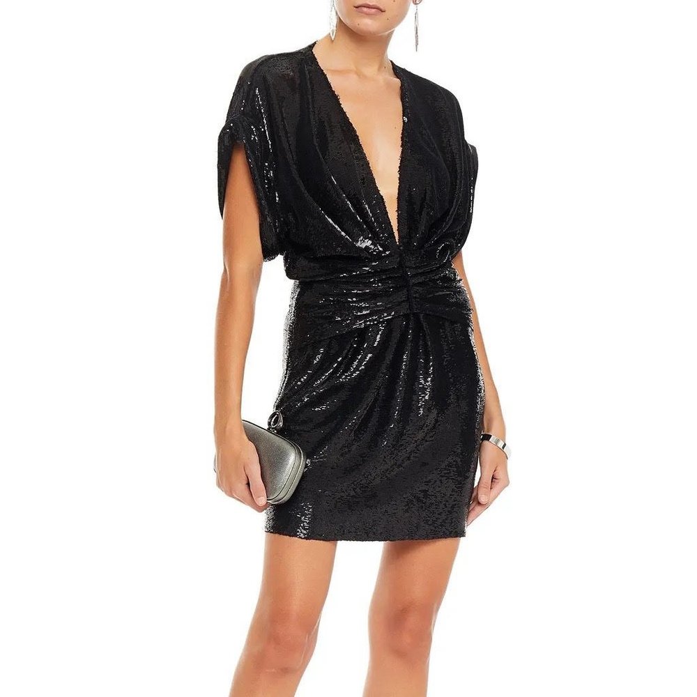 IRO Lilou ruched sequined stretch-knit mini dress